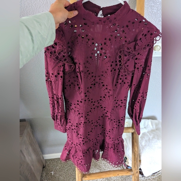 Asos Design High Neck Peplum dress in oxblood - Picture 1 of 3